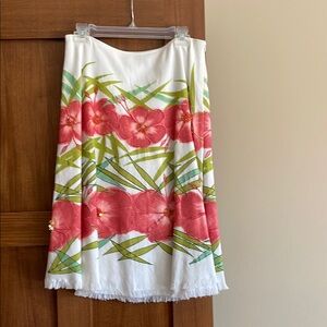 White, Coral and Lime Green A-Line Knee-Length Skirt